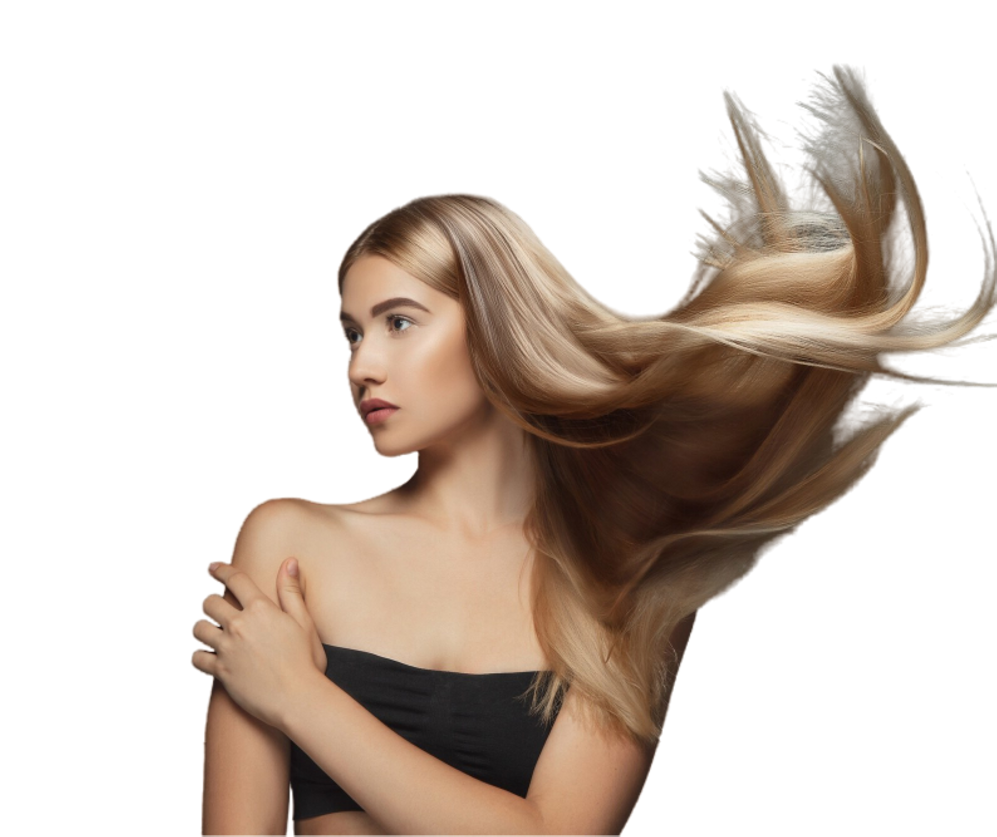 Woman with flowing hair